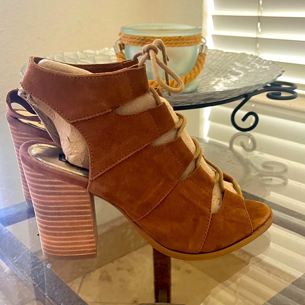 DIBA suede lace up high heels